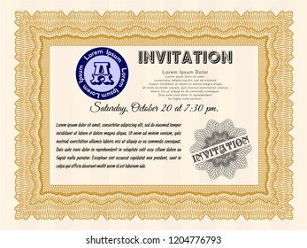 Orange Retro invitation template. Vector illustration. Printer friendly. Artistry design. 