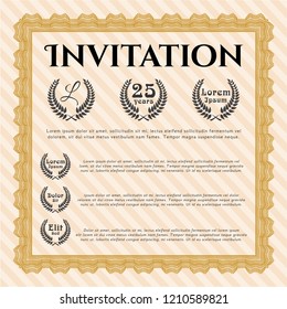 Orange Retro invitation template. Vector illustration. Complex background. Money Pattern. 