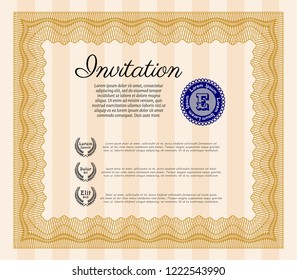 Orange Retro invitation template. Vector illustration. Easy to print. Perfect design. 