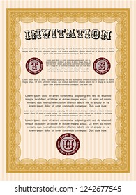 Orange Retro invitation template. Vector illustration. Easy to print. Good design. 