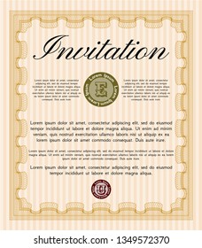 Orange Retro invitation template. Vector illustration. Complex background. Money style design. 