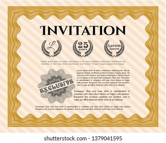 Orange Retro invitation template. Vector illustration. With guilloche pattern and background. Artistry design. 