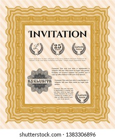 Orange Retro invitation template. Vector illustration. With great quality guilloche pattern. Modern design. 