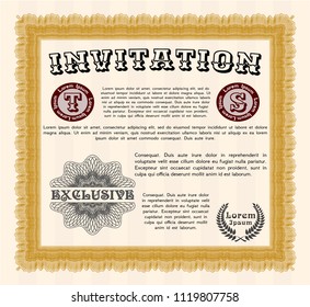 Orange Retro invitation. Vector illustration. With guilloche pattern. Cordial design. 