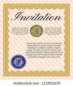 Orange Retro invitation. Vector illustration. With linear background. Retro design. 