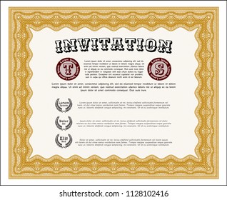 Orange Retro invitation. Vector illustration. With linear background. Money style design. 