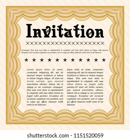 Orange Retro invitation. Vector illustration. With great quality guilloche pattern. Artistry design. 