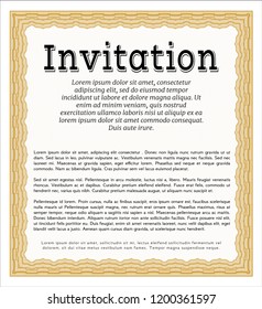 Orange Retro invitation. Vector illustration. With great quality guilloche pattern. Money style design. 