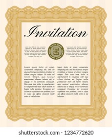Orange Retro invitation. Vector illustration. With great quality guilloche pattern. Beauty design. 