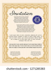 Orange Retro invitation. Vector illustration. With complex background. Money style design. 