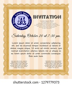 Orange Retro invitation. Vector illustration. With linear background. Lovely design. 