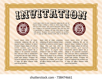 Orange Retro invitation. Vector illustration. With complex linear background. Sophisticated design. 
