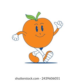 Orange Retro Mascot. Funny cartoon character of Orange.