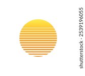 Orange retro sun sunset logo. Old vintage sun circle sunrise design.