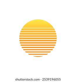 Orange retro sun sunset logo. Old vintage sun circle sunrise design.