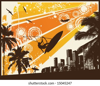 Orange Retro Sunset Surfer Palm City