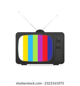 Orange retro tv with antenna flat icon. Retro television. Tv - NTSC signal. Lost signal. Vector illustration
