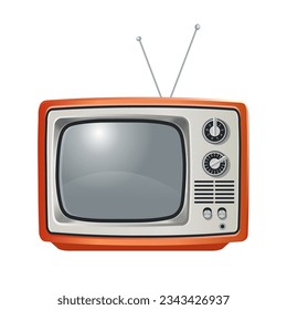 Orange retro tv, front view. Vector cartoon style.