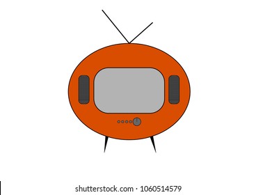 Orange Retro tv vector drawing. Flat style vector. Television icon, symbol isolated on white background, surface.