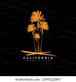 Insignias con el logotipo de silueta de palmera de California retro vintage en negro para camisetas y otras producciones impresas. Ilustración vectorial para el diseño. 