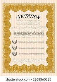 Orange Retro vintage invitation. Artistry design. With guilloche pattern and background. Customizable, Easy to edit and change colors. 