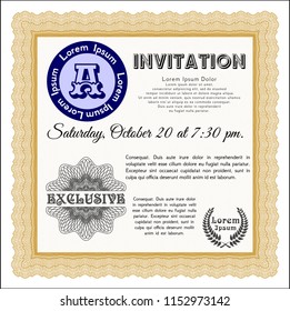 Orange Retro vintage invitation. With background. Cordial design. Customizable, Easy to edit and change colors. 