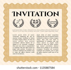 Orange Retro vintage invitation. With complex background. Excellent design. Vector illustration. 