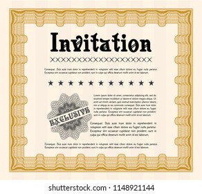 Orange Retro vintage invitation. With complex linear background. Vector illustration. Perfect design. 