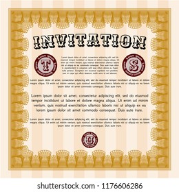 Orange Retro vintage invitation. With complex linear background. Artistry design. Customizable, Easy to edit and change colors. 