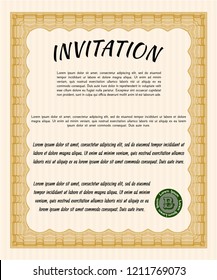 Orange Retro vintage invitation. With complex linear background. Detailed. Beauty design. 