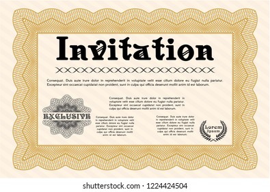 Orange Retro vintage invitation. Complex background. Excellent design. Detailed. 
