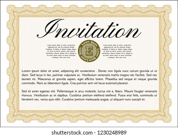 Orange Retro vintage invitation. With complex background. Customizable, Easy to edit and change colors. Money Pattern. 