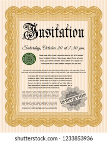 Orange Retro vintage invitation. With complex linear background. Sophisticated design. Customizable, Easy to edit and change colors. 