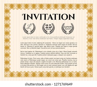 Orange Retro vintage invitation. With complex linear background. Detailed. Modern design. 
