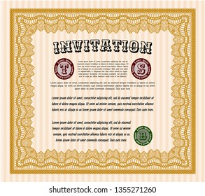 Orange Retro vintage invitation. With complex background. Excellent design. Customizable, Easy to edit and change colors. 