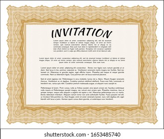 Orange Retro vintage invitation. With complex linear background. Detailed. Money Pattern. 