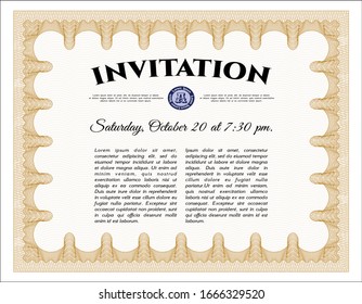 Orange Retro vintage invitation. Complex background. Nice design. Detailed. 