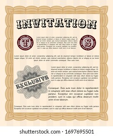 Orange Retro vintage invitation. With complex background. Money style design. Customizable, Easy to edit and change colors. 