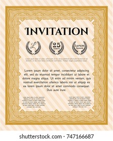 Orange Retro vintage invitation. With complex background. Vector illustration. Elegant design. 