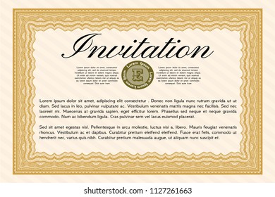 Orange Retro vintage invitation. Cordial design. With complex background. Detailed. 