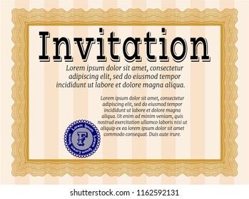 Orange Retro vintage invitation. Cordial design. With complex linear background. Detailed. 