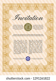 Orange Retro vintage invitation. Cordial design. With complex background. Vector illustration. 