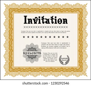Orange Retro vintage invitation. Customizable, Easy to edit and change colors. With linear background. Money Pattern. 