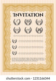 Orange Retro vintage invitation. Customizable, Easy to edit and change colors. With guilloche pattern. Money design. 