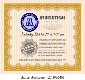 Orange Retro vintage invitation. Customizable, Easy to edit and change colors. With great quality guilloche pattern. Money style design. 