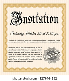 Orange Retro vintage invitation. Customizable, Easy to edit and change colors. With guilloche pattern. Superior design. 