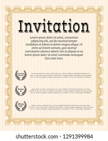 Orange Retro vintage invitation. Customizable, Easy to edit and change colors. With great quality guilloche pattern. Money style design. 