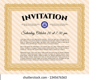 Orange Retro vintage invitation. Customizable, Easy to edit and change colors. With quality background. Money Pattern design. 