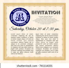 Orange Retro vintage invitation. Customizable, Easy to edit and change colors. With guilloche pattern and background. Retro design. 