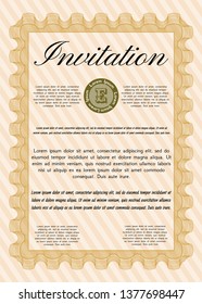 Orange Retro vintage invitation. Retro design. Detailed. Easy to print. 